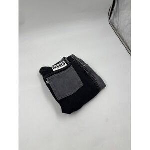 Ragged Mens 36 Wide Leg Black Grey Side Zip Frayed Hem Denim Jeans